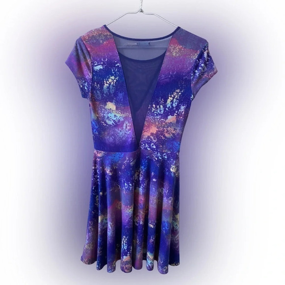 Kimchi Blue Soft Purple A-line Deep V Mesh Crewneck Mini Dress Size S - Picture 3 of 6